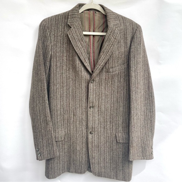 HARRIS TWEED Scottish Wool Blazer Brown Herringbone 42R - Picture 1 of 13
